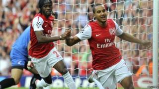 Theo Walcott just after scoring the only goal of the match