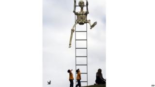 Skeleton sat on a ladder