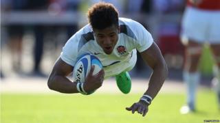 Anthony Watson playing rugby for England