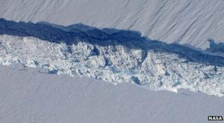 Close-up of the crack in Pine Island glacier in Antarctica