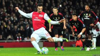 Robin Van Persie scoring the third goal of the game from a penalty