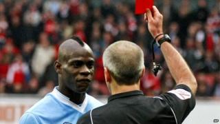 Balotelli being shown a red card