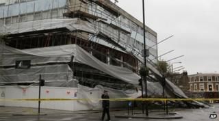 The bad weather brought down scaffolding in London