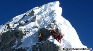 Climbers on Everest's Hillary Step