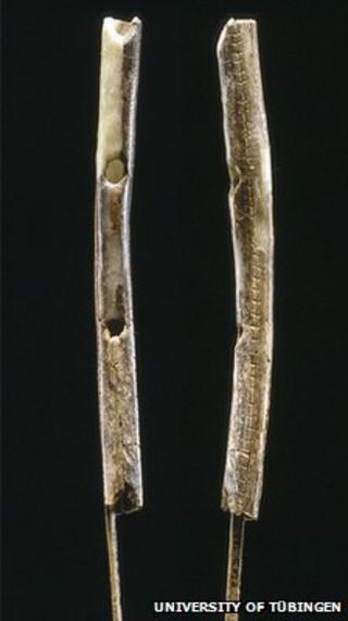 Mammoth ivory flutes from the site of Geißenklösterle Cave in Germany