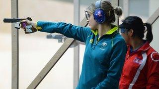 Hayley Chapman of Australia competes in the women's 25m Pistol Shooting qualification