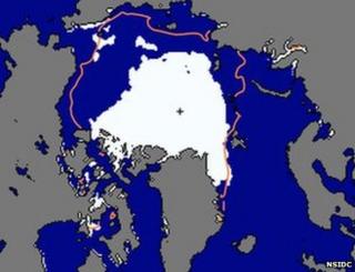 Arctic sea ice extent on 19 August 2012 (Image: National Snow and Ice Data Center)