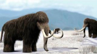 Artist's impression of herd of mammoths