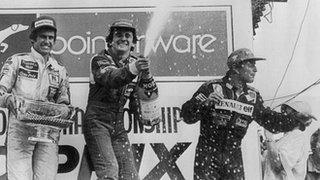 Alain Prost (centre) and Rene Arnoux (right)