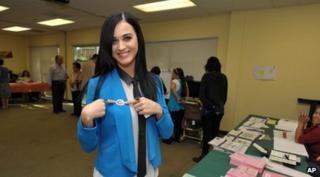 katy Perry at a polling station