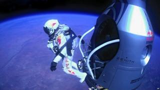 Felix Baumgartner jumping out of his capsule