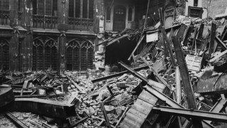The chamber of the House of Commons after it was bombed in 1941