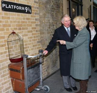 Prince of Wales and Duchess of Cornwall at Platform 9 3/4