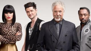 A publicity still from The Voice UK featuring Jessie J, Danny, Tom and Will