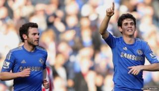 Oscar of Chelsea celebrates scoring a goal