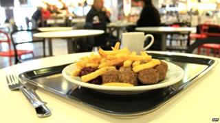 A plate of meatballs in an Ikea store