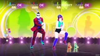 A screenshot of Just Dance 4 shows a character performing the Gangnam Style dance.