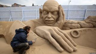 Sand sculpture of Gollum from Lord of the Rings