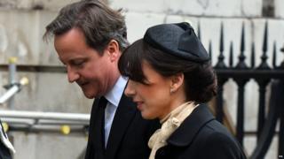 Prime Minister David Cameron and his wife Samantha arrive for the funeral service of Baroness Thatcher, at St Paul"s Cathedral, central London. Picture date: Wednesday April 17, 2013