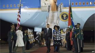 Barack Obama lands in South Africa
