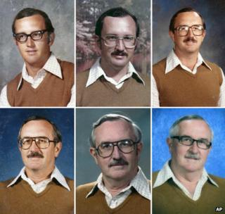 Dale Irby is shown in a series of yearbook photos wearing the same brown sweater over a white shirt.