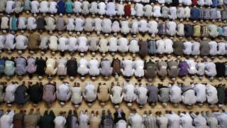 Muslim prayers at a mosque