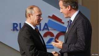 UK PM David Cameron and Russian President Vladimir Putin