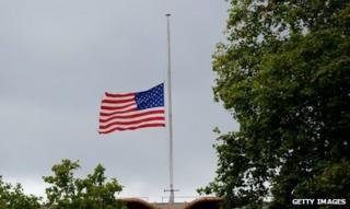 The US flag flown half-mast