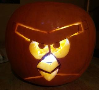 carved angry bird pumpkin