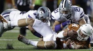 Texas and Kansas State in NCAA college football game.