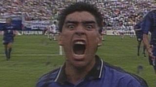 Diego Maradona scores against Greece