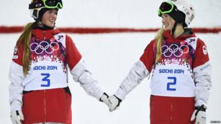 Justine Dufour-Lapointe (right) of Canada and her sister Chloe Dufour-Lapointe (left)