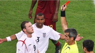 Wayne Rooney receives a red card for England against Portugal
