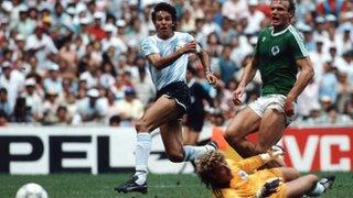 Jorge Burruchaga scores for Argentina against West Germany