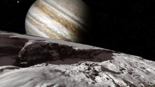 View of Jupiter from Europa moon (artwork)