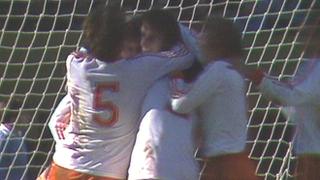 Arie Haan and Netherlands teammates celebrate after beating Italy