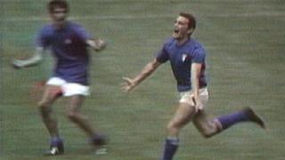Luigi Riva celebrates after scoring for Italy against West Germany