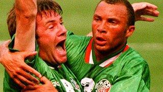 Ray Houghton celebrates scoring against Italy at the 1994 World Cup