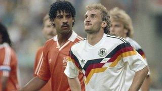 Frank Rijkaard spits at Rudi Voeller as the pair are sent off during the 1990 World Cup