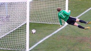 Germany's Manuel Neuer looks on as Frank Lampard's shot clearly crosses the line