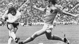 Gerd Muller scores the winner for West Germany against Netherlands