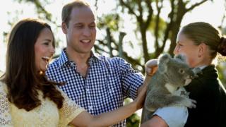 Later on Easter Sunday the Duke and Duchess of Cambridge meet Leuca the Koala during a visit to Taronga zoo...