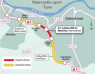 A1 Gateshead Western Bypass widening scheme given go-ahead - BBC News