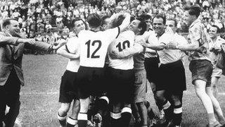 West Germany celebrate after completing an incredible comeback against Hungary