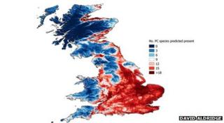 Heatmap showing the potential spread of species in UK waterways