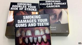 Examples of plain cigarette packages sold in Australia