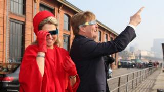King Willem-Alexander of the Netherlands and Queen Maxima of the Netherlands watching ther eclipse
