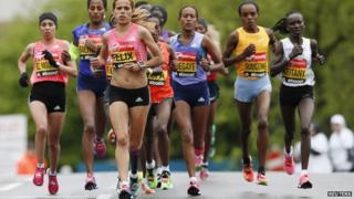 Women running the London Marathon in 2015