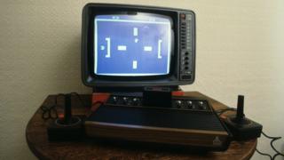 Pong the video game on an old Atari console