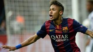 Neymar da Silva Santos celebrates his goal for Barcelona